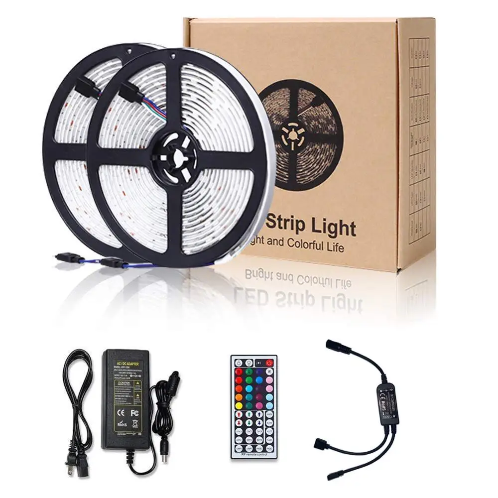 Светодиодная лента RGB 5050 SMD 2835 гибкая лента светодиод RGB 5 м 10 м 15 М лента диод DC 12 В+ пульт дистанционного управления+ адаптер