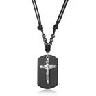 2 мм черная кожа Крест Собака бирка ID Подвески ожерелье для мужчин мальчиков длинные цепи гравировка имя Дата регулируемые подарки DDN232
