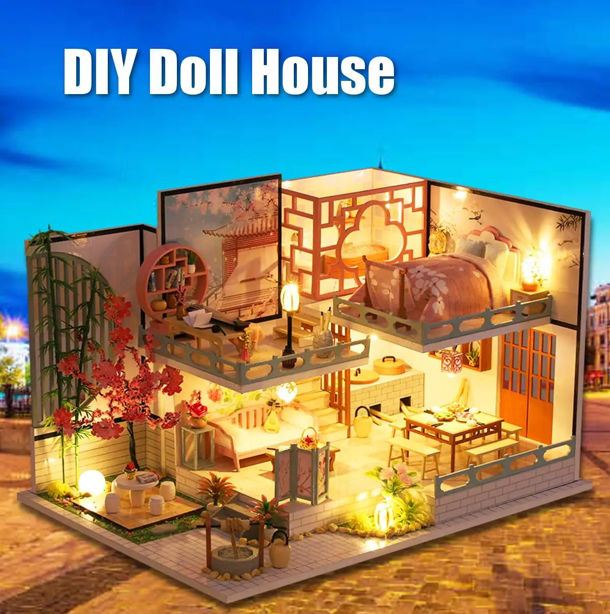

3D собрать миниатюрный DIY деревянный дом кукольный комплект игрушки ручной древняя деревянная миниатюрная мебель комплект Светодиодный све...