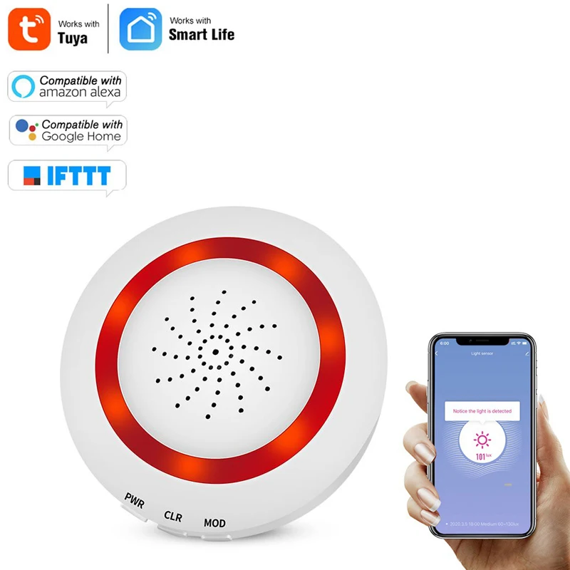 

Беспроводной детектор сирены Zigbee Tuya с Wi-Fi, сенсор для умного дома, звуковая светильник вая сигнализация Smartlife с Alexa Google Home