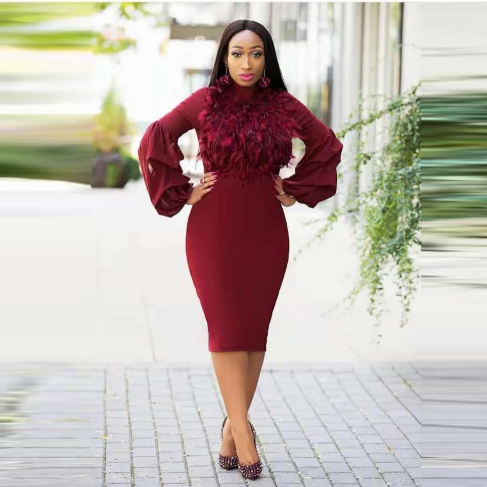 Женская африканская Дашики платья 2019 Плюс Размер Bodycon платье Элегантное перо