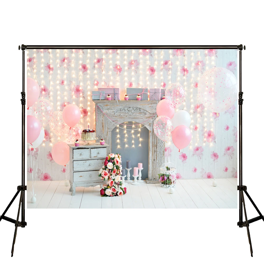 VinylBDS розовый фон для фотосъемки ребенка 1 день рождения цветок и белый деревянный