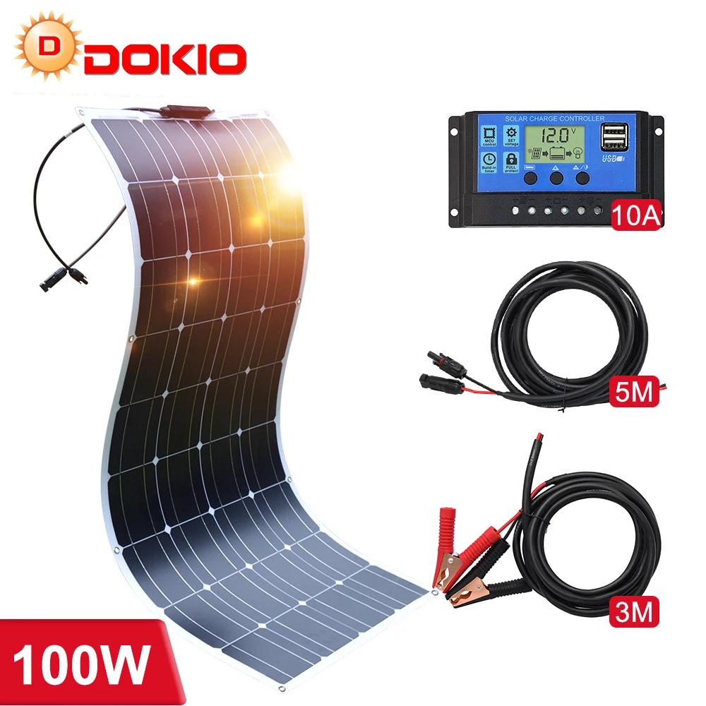 Dokio 12 В 100 Вт Гибкая моно солнечная панель для дома 18 в Солнечная зарядка