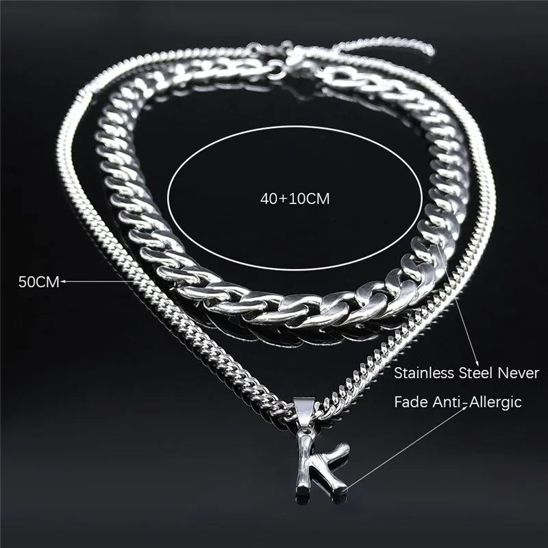 

2PCS Fashion Letter K Stainless Steel Punk Layered Necklaces Choker for Men/Women Silver Color Jewelry Choker Punk NK75S03