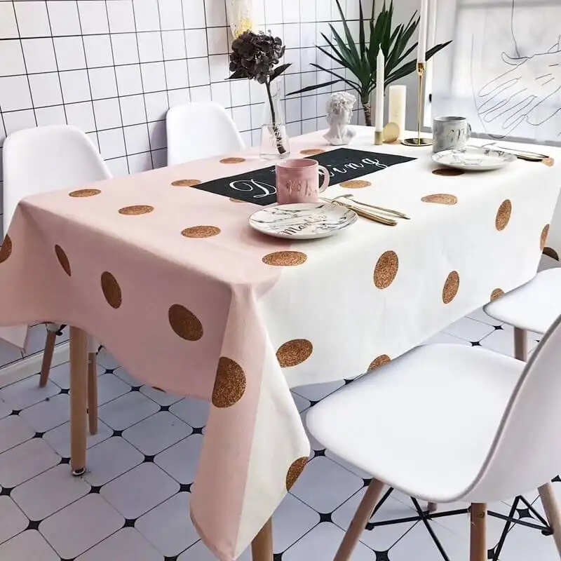 Декоративная скатерть в горошек льняная для гостиной кухни 140 см * 200 см|Скатерти| |