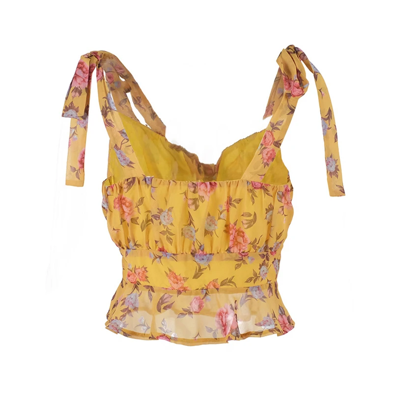

2020 Summer New Tops Chiffon Printed Tops Women Europe Summer Vacation New Floral Retro Sexy Camisole Vest FC95
