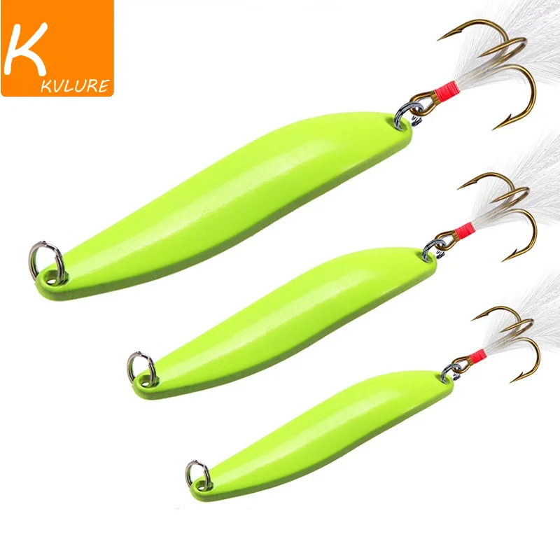 

1Pcs Luminous Spinner Spoon Metal Lures 5g 7g 10g 13g Feather Treble Hook Artificial Bait For Bass Trout Pesca Fishing Tackle