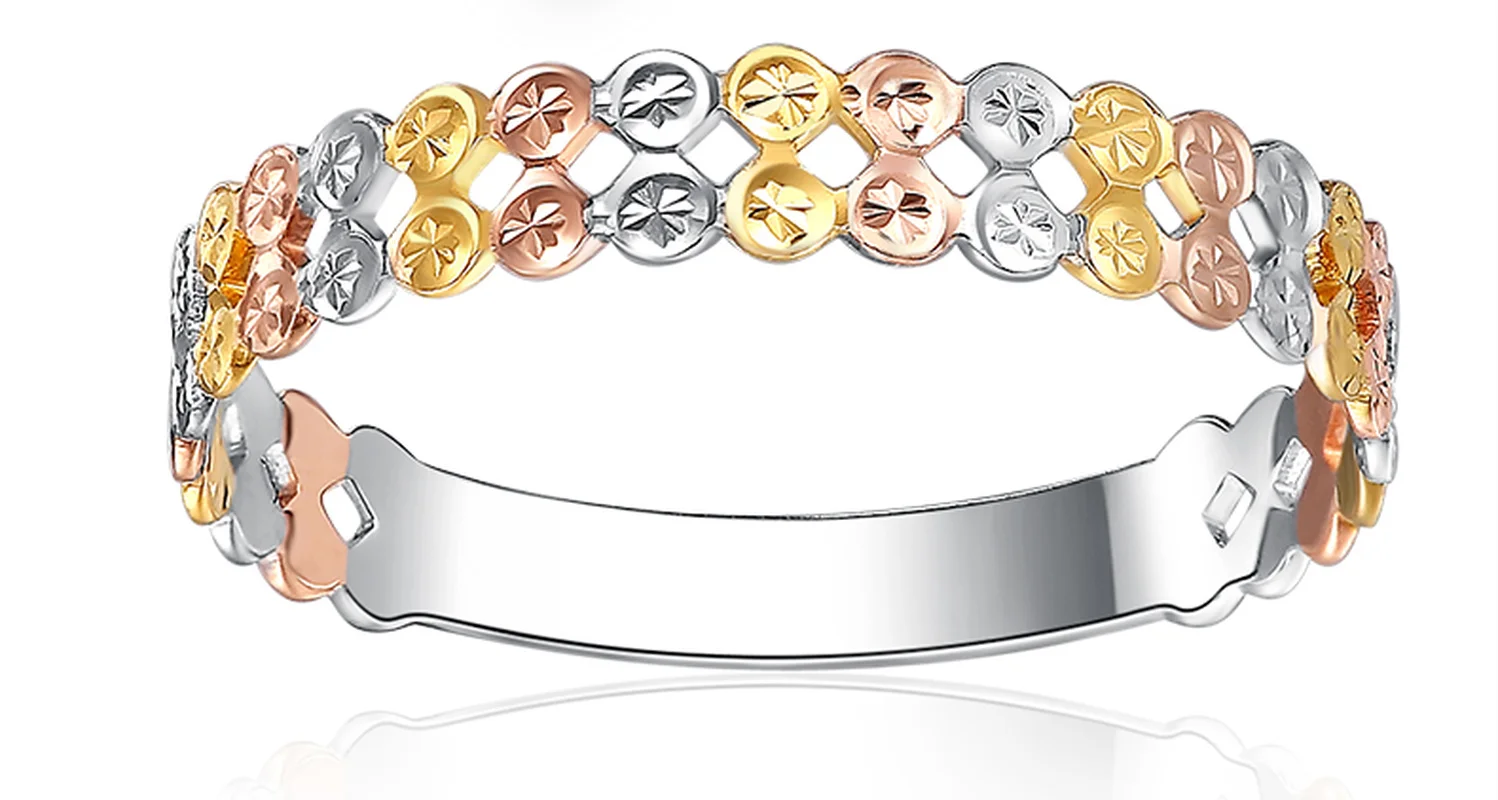 Трехцветные кольца Glitzy Starry 2 Row 18K AU750 из настоящего твердого золота модные