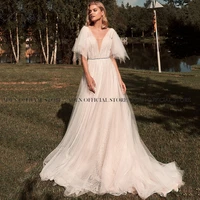 elegant glitter boho wedding dresses v neck beaded bridal dress plus size a line vestido de novia backless wedding gown