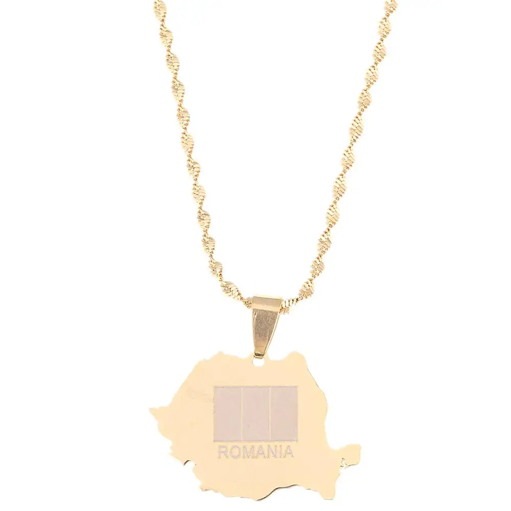 Ожерелье из нержавеющей стали золотого цвета с подвеской в виде карты Румынии
