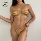 Комплект бикини с бандо, купальник с винтажным принтом, женский купальник с высоким вырезом, ажурное бикини, пикантный купальный костюм с открытой спиной, купальники