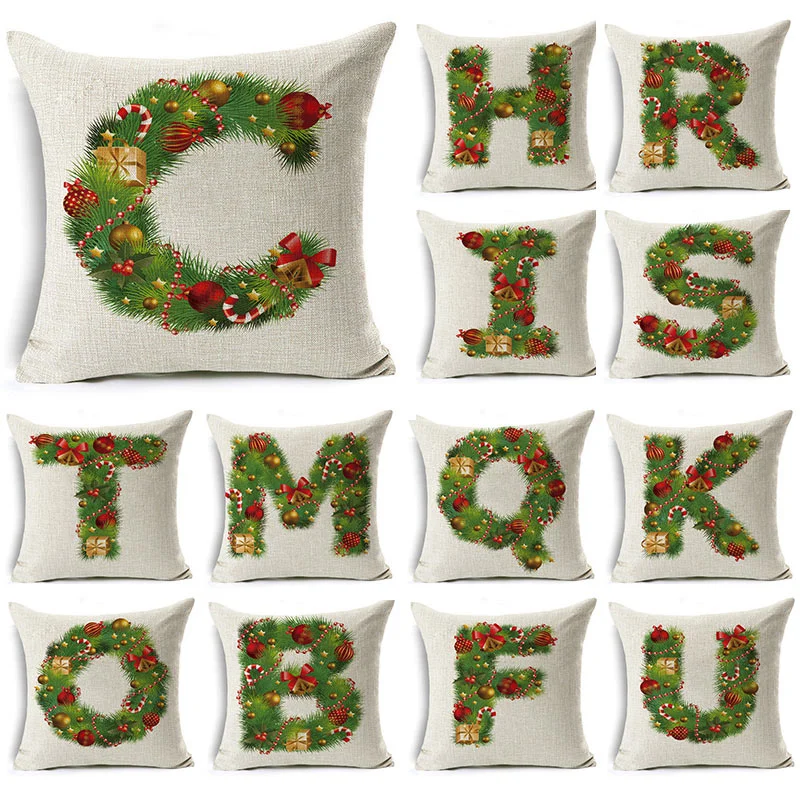 

2022 New Christmas Linen Pillowcase Christmas Tree Letter Cushion Cover Pillow Case Gift Home Living Room Funda Cojín Cojines