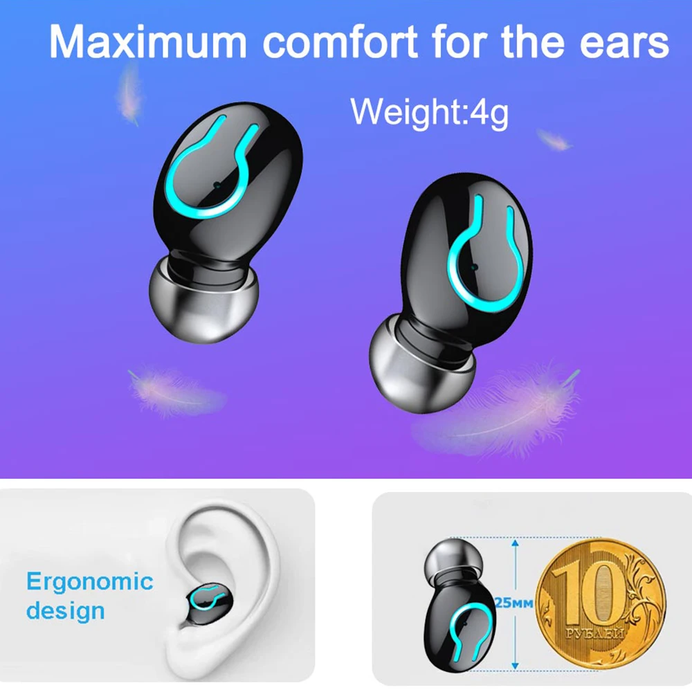 Беспроводные наушники Ture Bluetooth 5 0 гарнитура 2600 мАч зарядный чехол микрофон мини