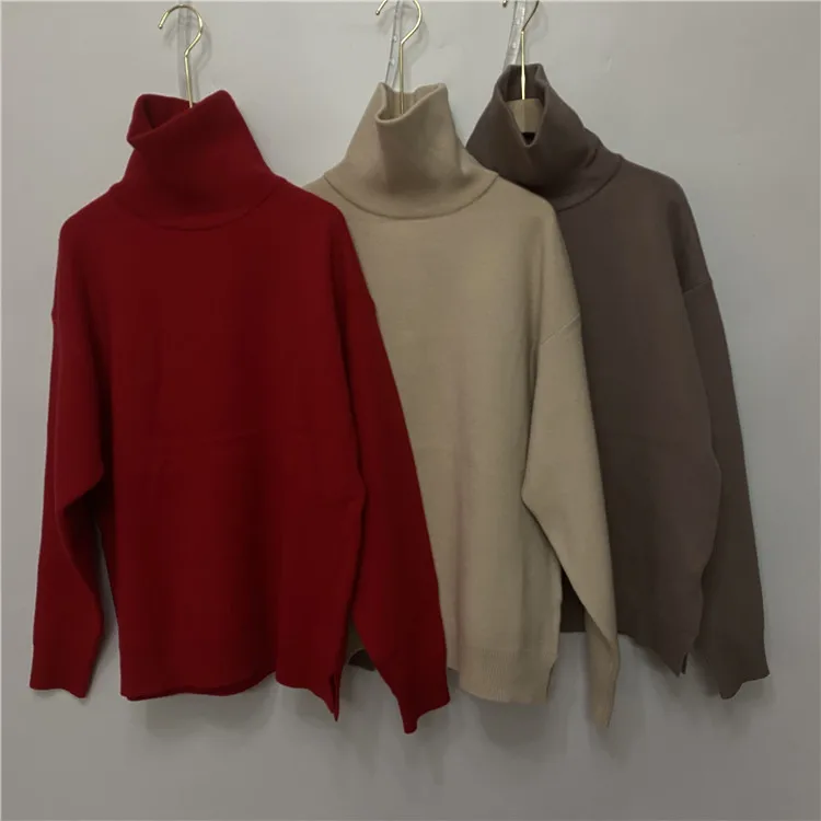 Luxury Two Pieces 45% Cashmere + 30% Wool Suits Female Turtleneck Warm Mink Cashmere Knit Tops +  Wide Leg Wool Pant Sets F2532