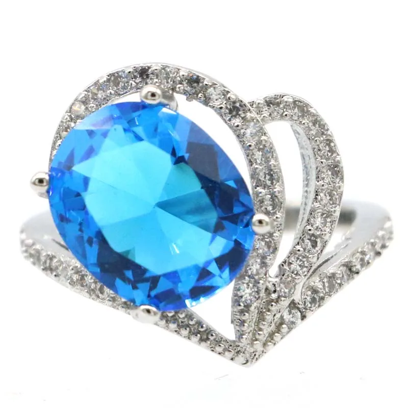 18x16 мм SheCrown Серебряные кольца для Для женщин полый создан Париж голубой топаз CZ