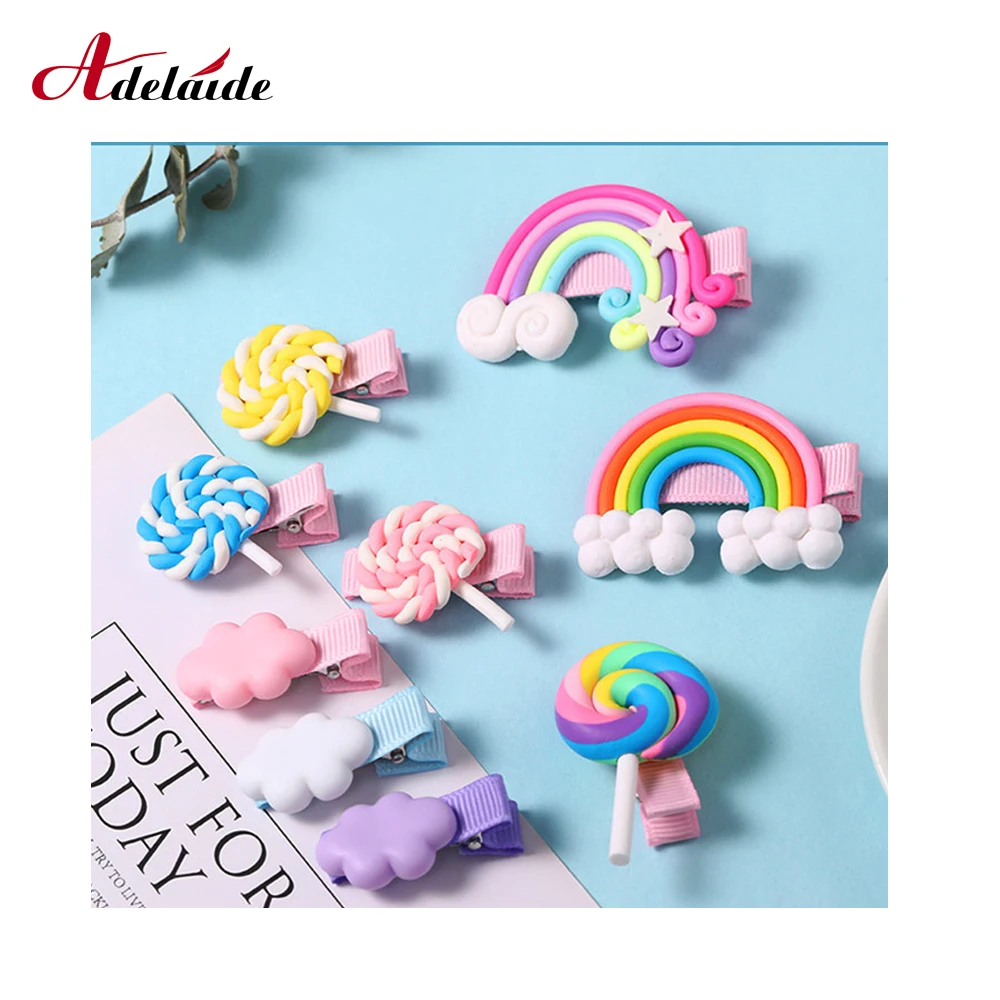 Дизайнерские заколки для волос 3 шт. Мультяшные облака леденец радуга девочек