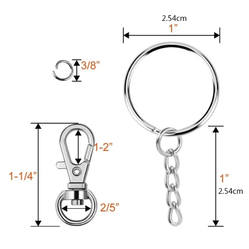 

N58F 120 Pieces Swivel Clasps Bright Key Rings Metal Lanyard Snap Hooks Metal Lobster Claw Bright Hooks for Keychain Crafting