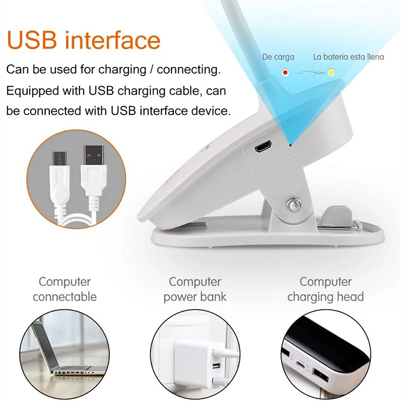 

Flexible USB Rechargeable Clip On Touch Sensor LED Desk Lamp Table Lamp 3 Brightness Dimmable Piano Bed Work Study Reading Light