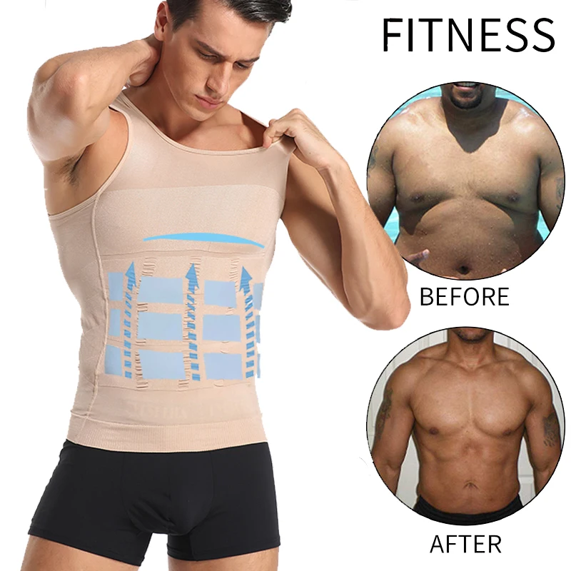 Mens Compression Shirts Body Shaper Slimming Elastic Slim Muscle Tank Shapewear Tight Skinny Tummy Waist Trainer Posture Shirt