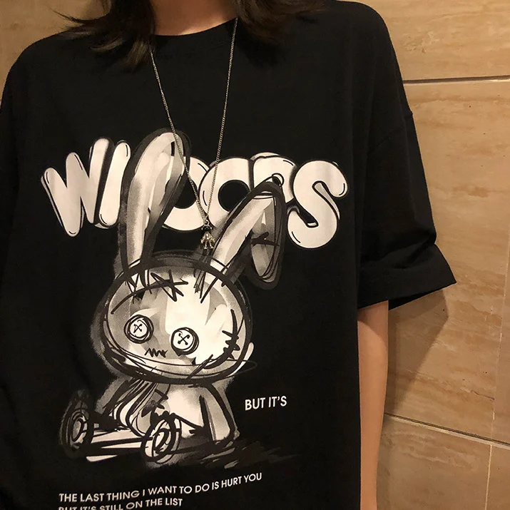 

2021 New Summer Loose and Cute Bear Short Sleeve Women's Simple American Cartoon Versatile T-shirt Women's Ins Fashion