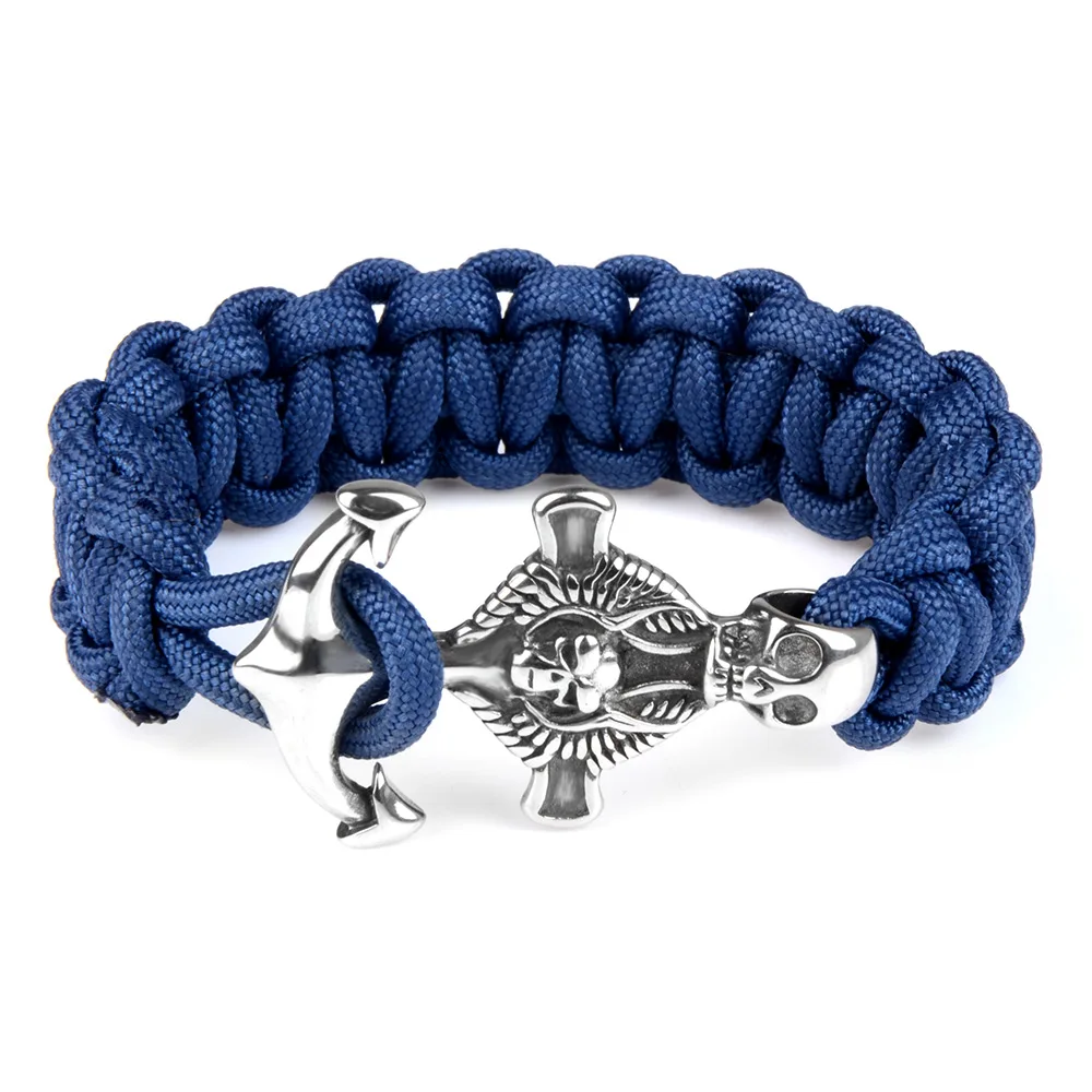 

Climbing Rope Bracelet Skull Skeleton Head Anchor Stainless Steel Survival Parachute Cord Bangles Accessories For Men