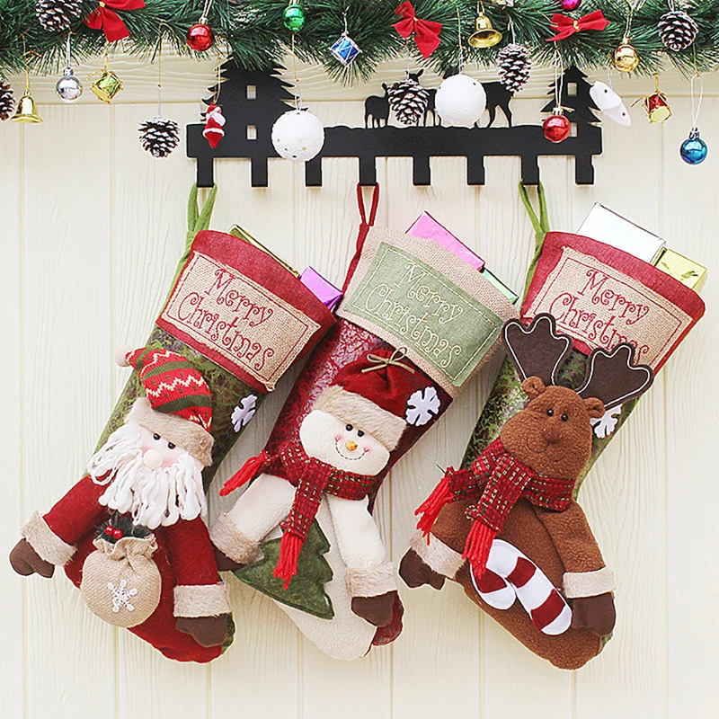 

New Year Christmas Stocking Sack Xmas Gift Candy Bag Sock Christmas Tree Decor