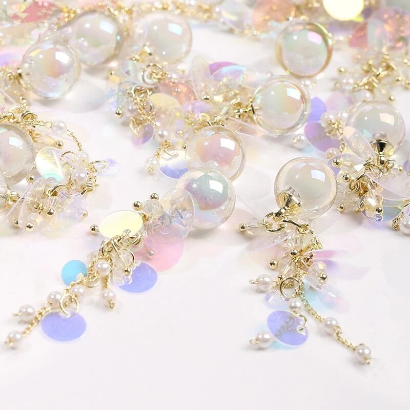 

11 мм * 63 мм Красочные Блестки 3D украшения для дизайна ногтей цепочка из сплава Блестящие кристаллы жемчужные подвески ювелирные изделия Аксессуары для маникюра