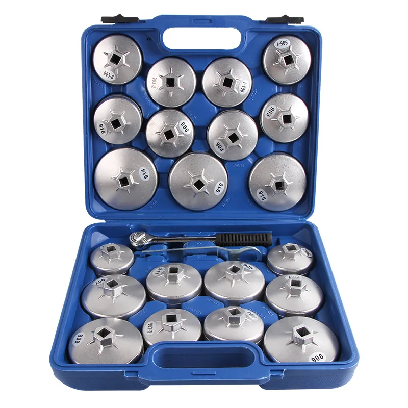 23pcs Aluminum Alloy Cup Type Oil Filter Cap Wrench Socket Removal Tool Set 1/2