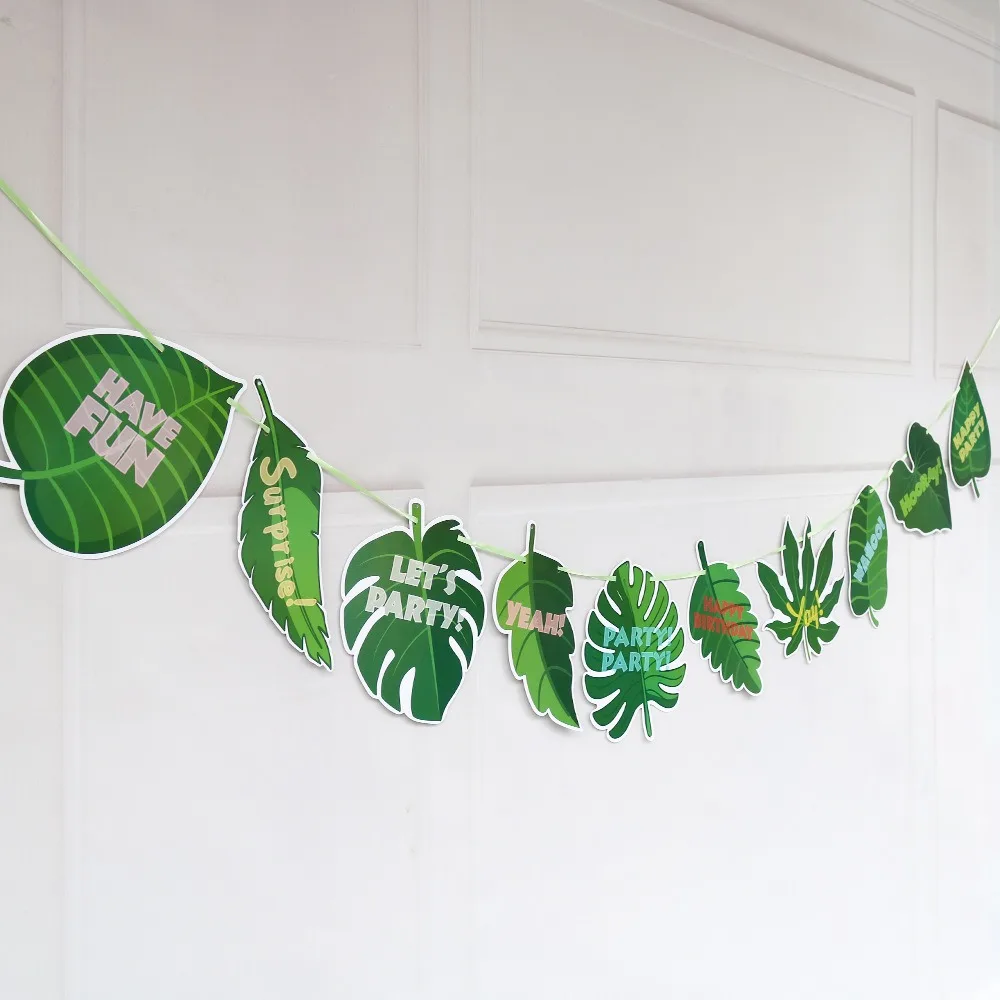 

Hot Flag Pulling Party Decorations Animal Pattern Triangle Tropical Rainforest Spot Leopard Flag Animal Tortoise Back Leaf Theme