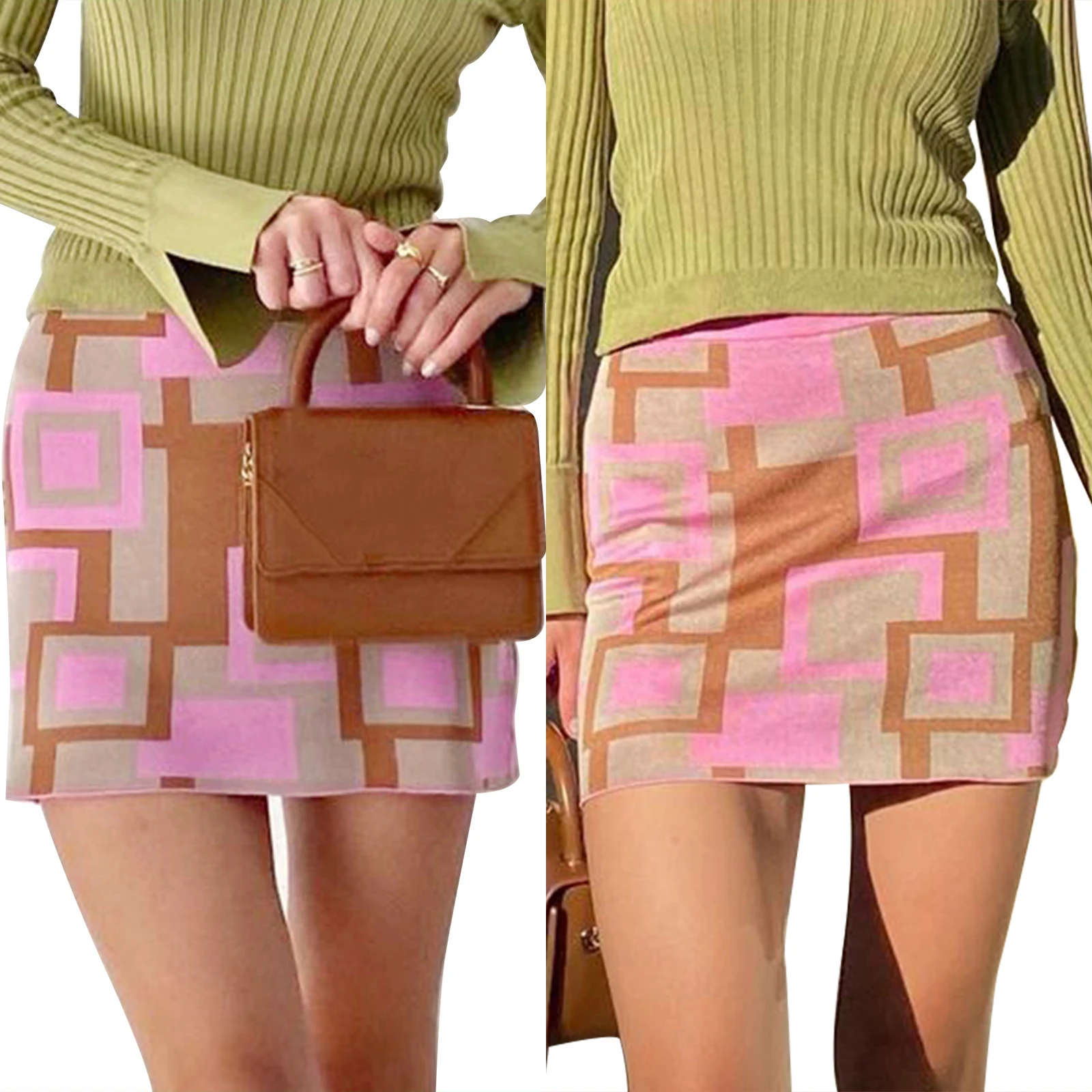 

2021 New Fashion Summer Women's Bodycon Mini Skirt, Casual High Waist Geometric Print Above Knee Short Skirt