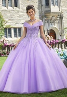 lavender cheap quinceanera dresses ball gown off the shoulder tulle beaded appliques puffy sweet 16 dresses