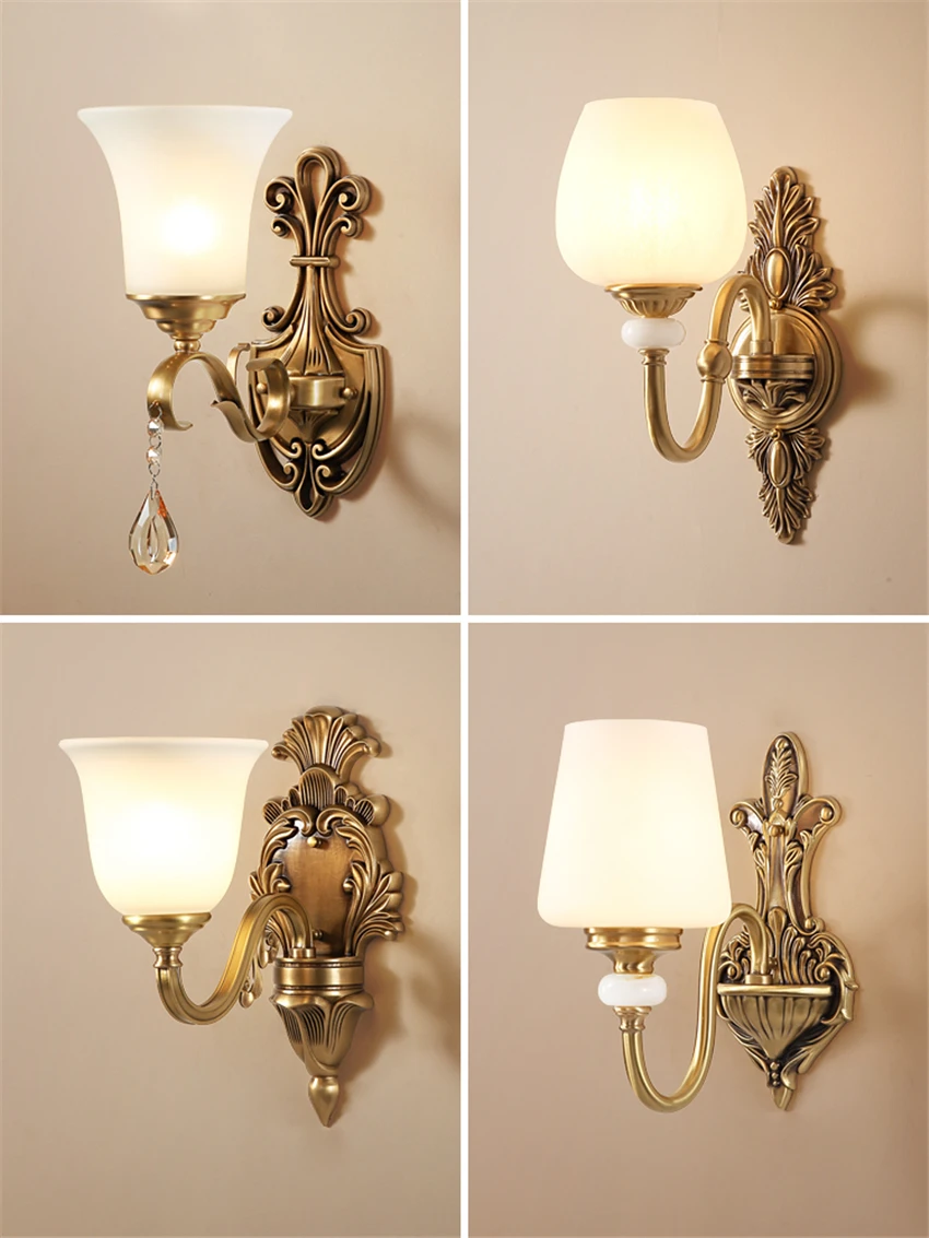 Полностью медные Настенные светильники для европейской площадки гостиной