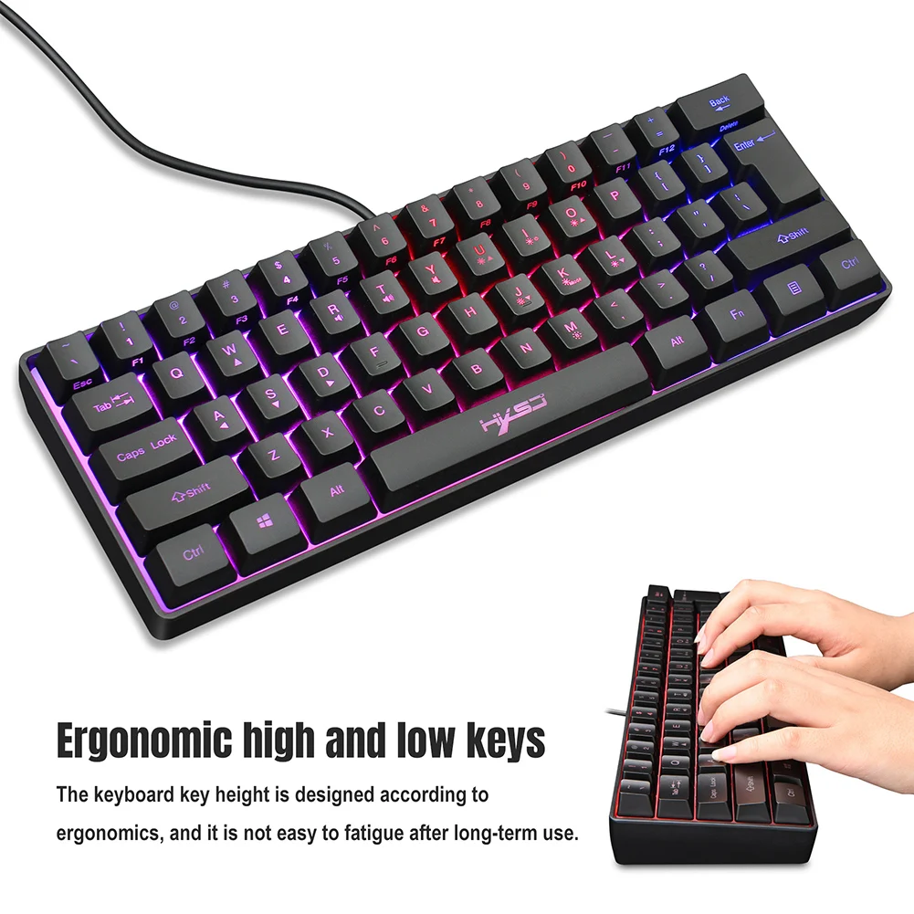 usb wired rgb lighting gaming keyboard hxsj v700 61 keys office caring computer supplies for desktop laptop pc free global shipping