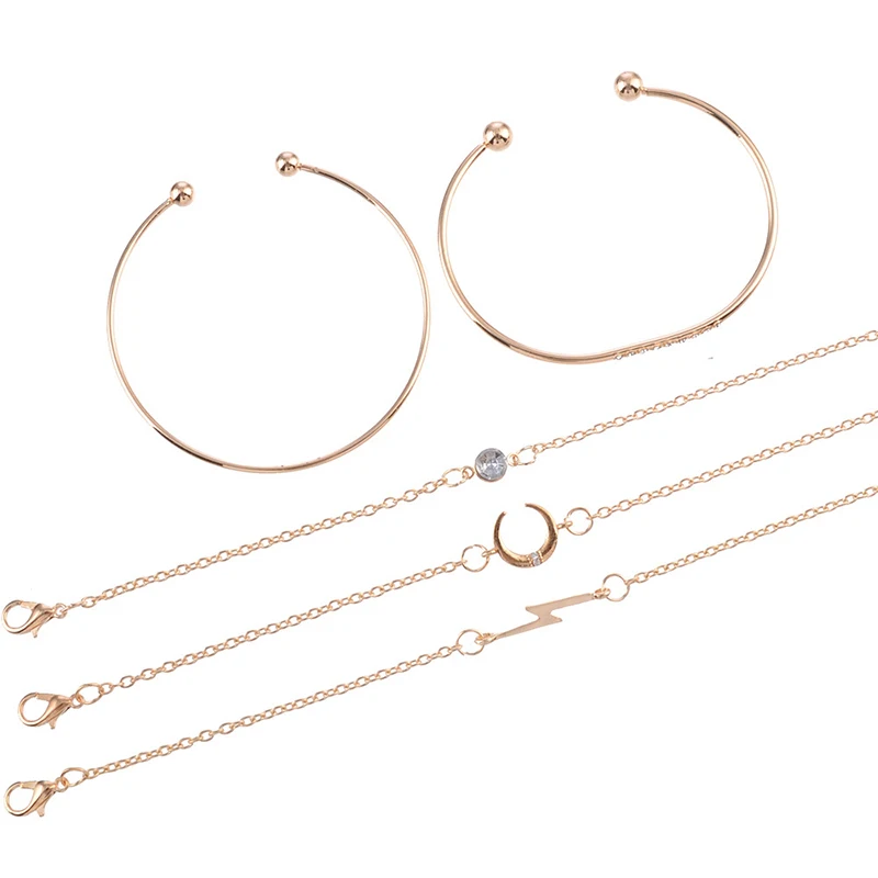 5 шт./компл. Модные женские браслеты наборы Металлических Браслетов золотистого