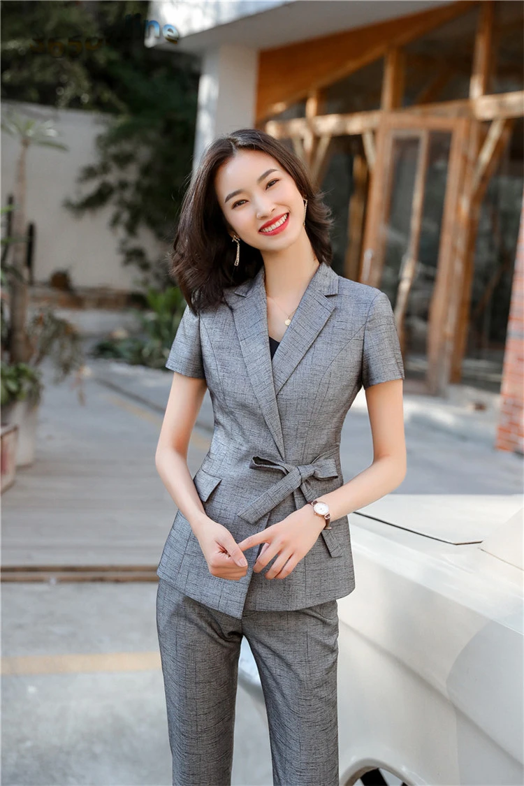 Новинка серые деловые профессиональные женские костюмы с брюками и куртками