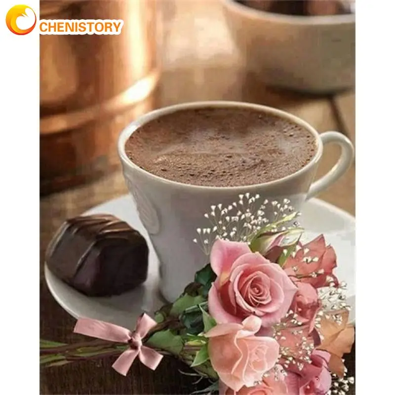 

CHENISTORY Acrylic Painting By Numbers For Adults With Frame Coffee Landscape Wall Art Picture By Numbers For Diy Gift 60x75cm