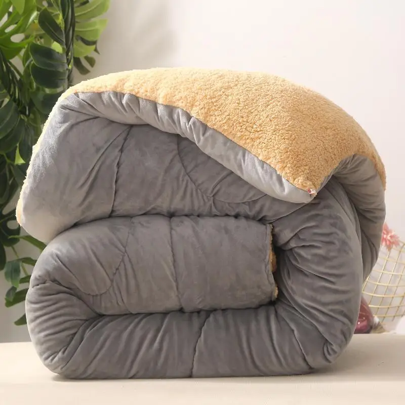 

Lamb cashmere and velvet Fabric warm winter wool quilt thicken comforter duvet blanket king queen size single double Cashmere Fi