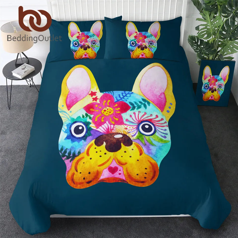 Пододеяльник BeddingOutlet в виде французского бульдога искусственная Акварельная