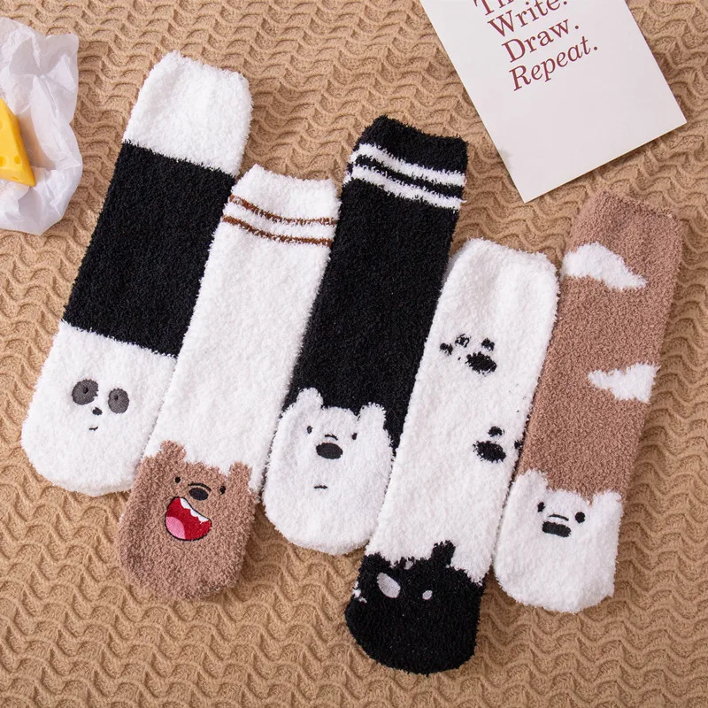 Носки зимние теплые толстые носки из кораллового флиса с милыми мультяшными