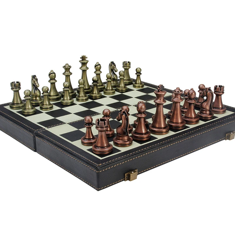 Большой металлический Международный набор шахматных фигур со складным