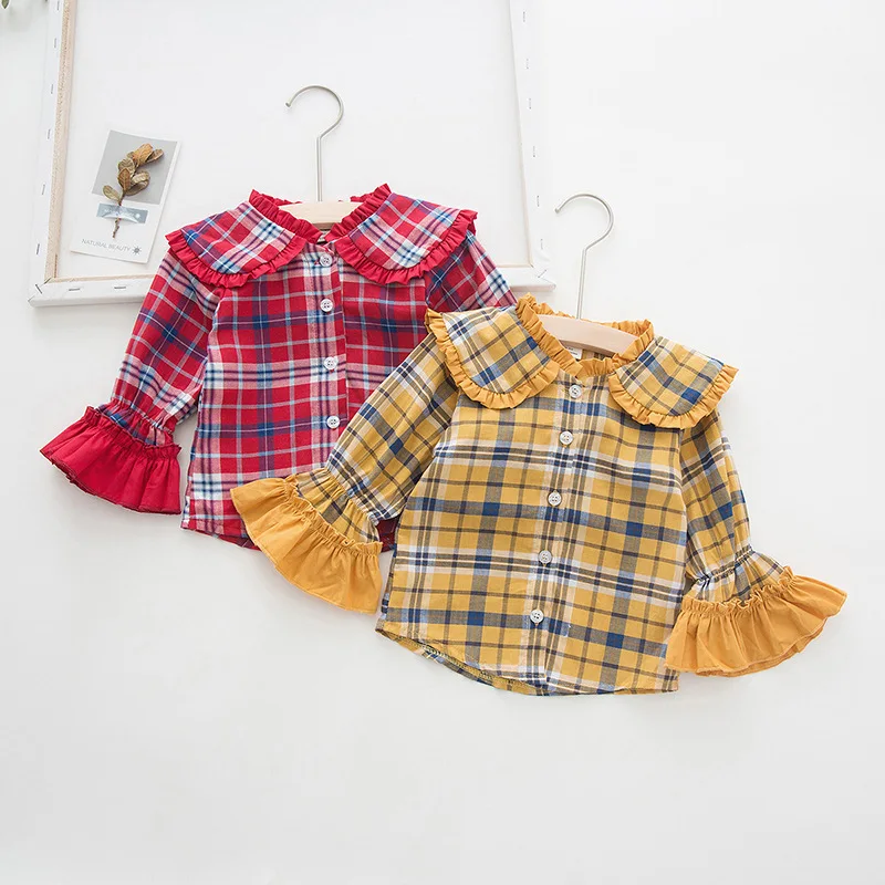 Dudu/кремовая Детская рубашка с расклешенными рукавами в Корейском стиле 19 Осенняя