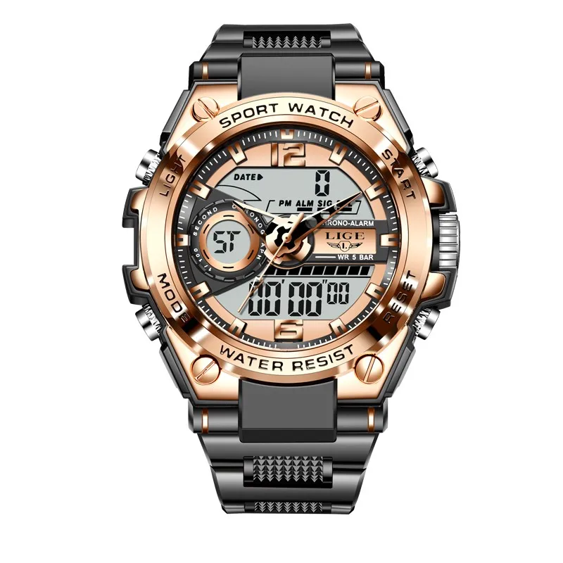 LIGE Digital Men Military Watch 50m Waterproof Wristwatch LED Quartz Clock Sport Watch Male Big Watches Men Relogios Masculino