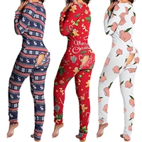 2021 women christmas onesies with butt flap for adults sexy sleepwear romper open butt pajamas jumpsuit xmas pyjama long nightie