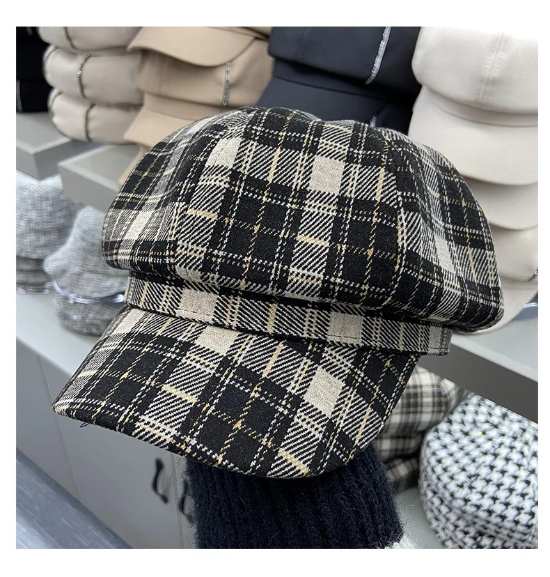 

202112-2509209 ins plaid college style street leisure Octagonal hat women men visors cap