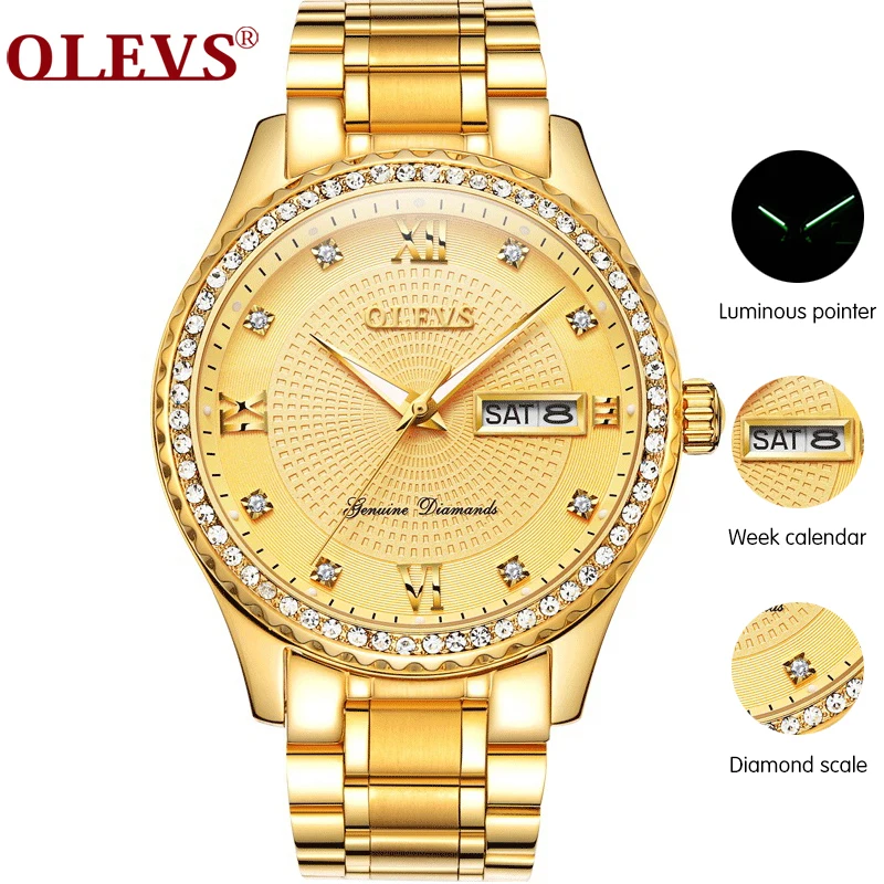 

OLEVS Men's Watch Golden Men Watches TOP Brand Luxury Gold Big Man Quartz Wrist Watch Fashion Chronograph Wristwatch 2020 New
