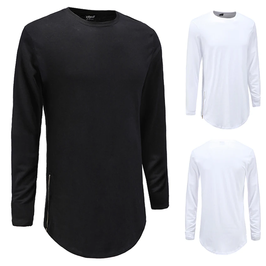 

Мужская футболка с круглым вырезом, Однотонная футболка в стиле хип-хоп, Осенние повседневные топы с коротким рукавом и боковой молнией, фут...