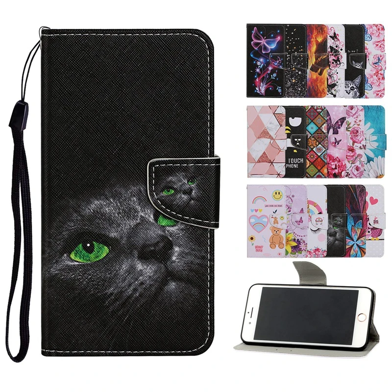 painted flip leather case on for huawei p smart z 2020 y5 y6 y7 y9 prime 2019 y5p y6p y7p phone wallet card holder book cover free global shipping