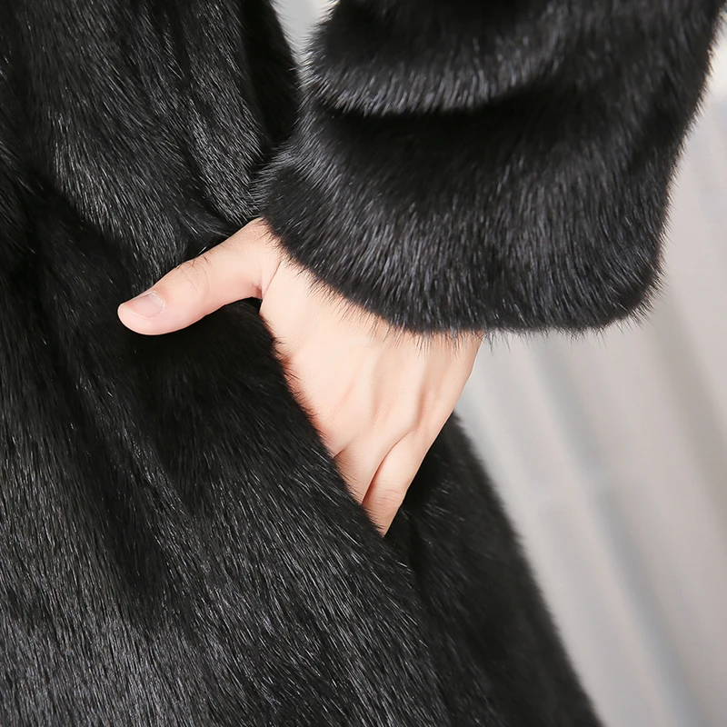 

Nerazzurri long black fluffy faux fur coat women stand collar Plus size winter fake mink fur coats for women 3xl 4xl 5xl 6xl 7xl