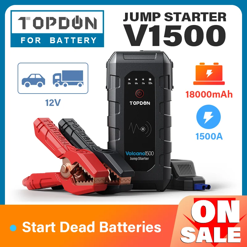 

Topdon V1500 Car Jump Starter Starting Device Battery Power Bank 1500A Jumpstarter Auto Buster Emergency Booster Car Charger