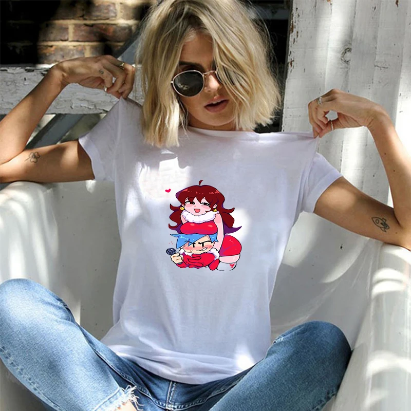 

Kawaii женская футболка Летняя Повседневная Harajuku Топ серия пятница ночь Funkin круглый вырез белый короткий рукав